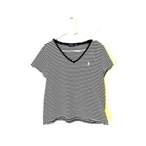 Ralph Lauren Black White Stripe Short Sleeve Logo Top Women's XL
